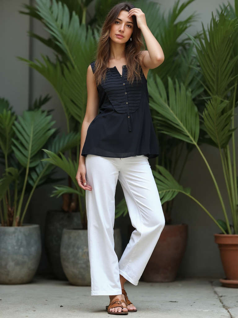Lisa Ho Designer Black Sleeveless Blouse Size 8 - Button Front Ruffle Detail Top