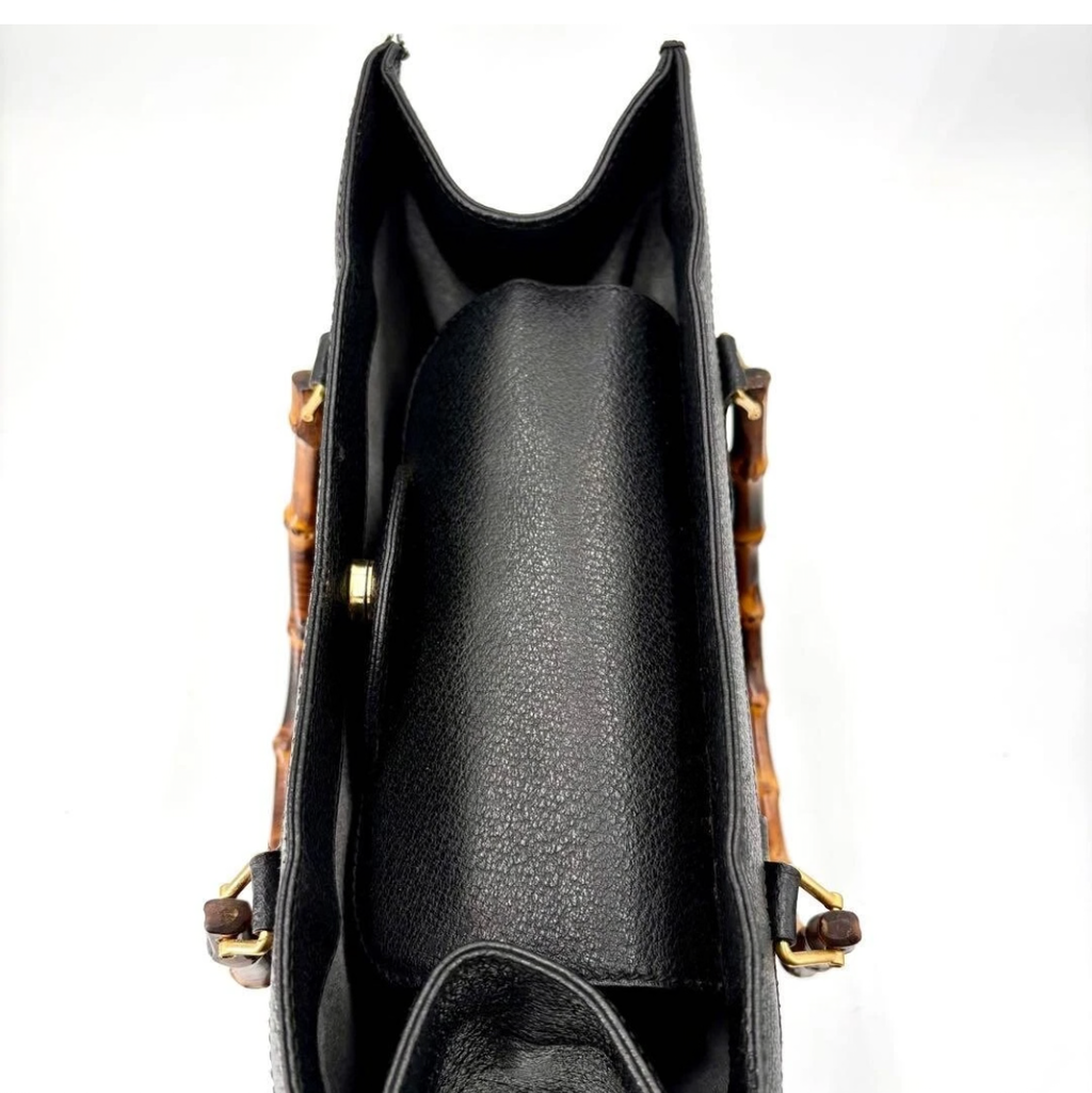 Gucci Diana Bamboo Handle Black Leather Tote Bag – Authentic Vintage Luxury Handbag