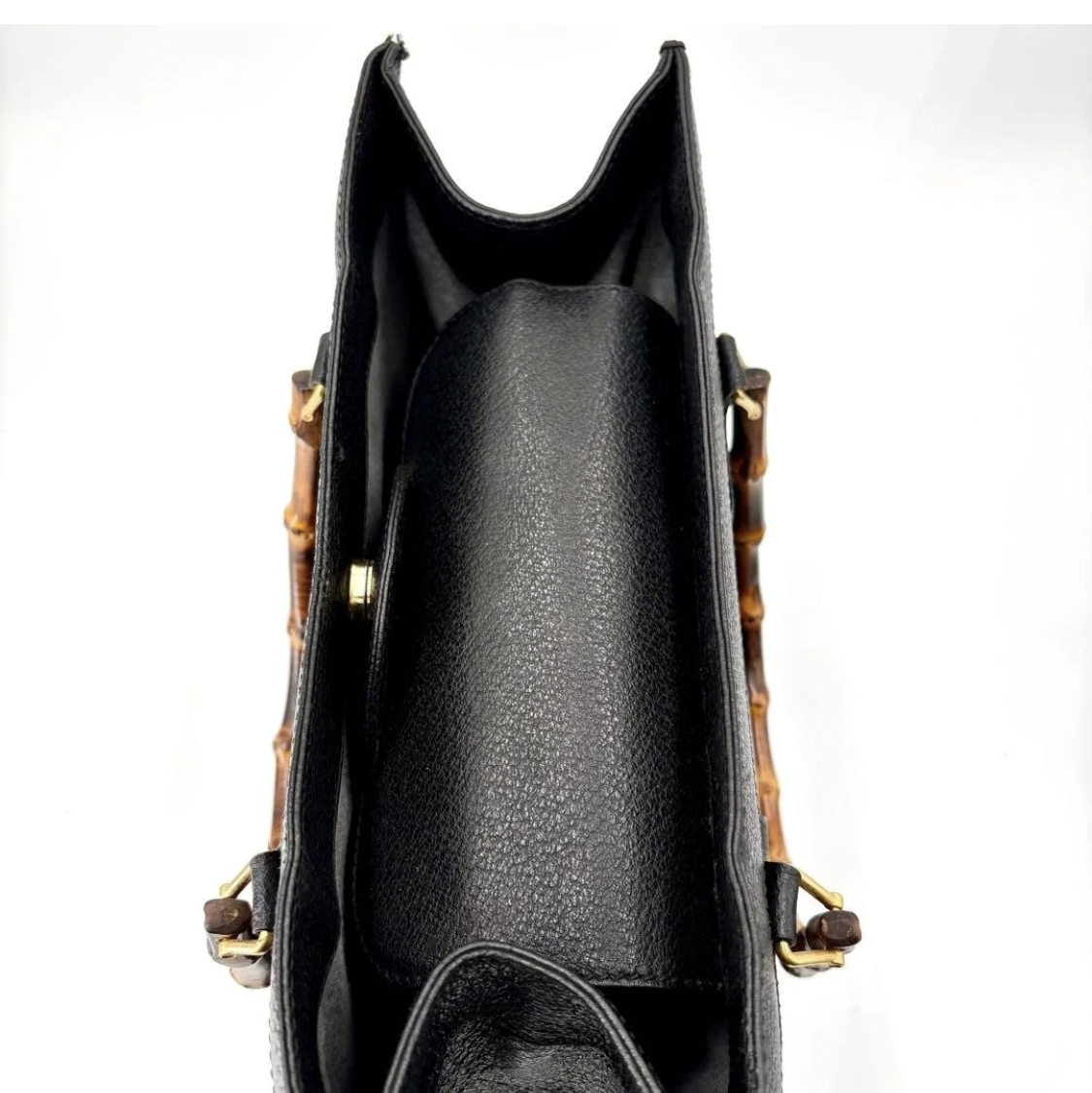 Gucci Diana Bamboo Handle Black Leather Tote Bag – Authentic Vintage Luxury Handbag