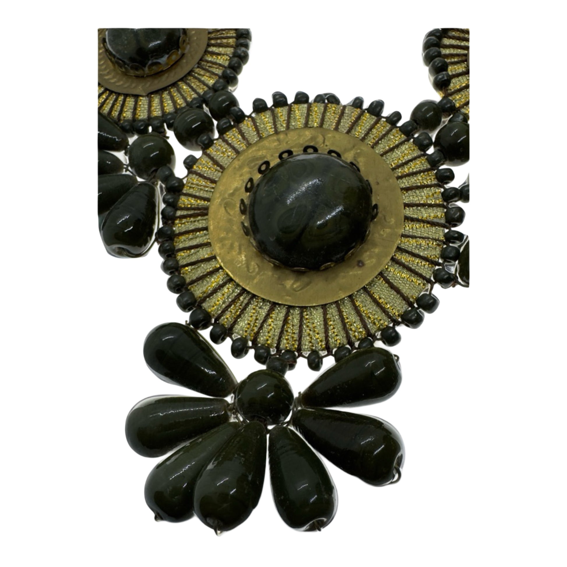 Statement Necklace with Brass and Green Beading | Women’s Fashion Necklace