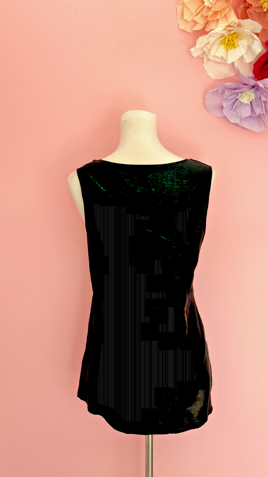 Lisa Ho Designer Black Sleeveless Blouse Size 8 - Button Front Ruffle Detail Top