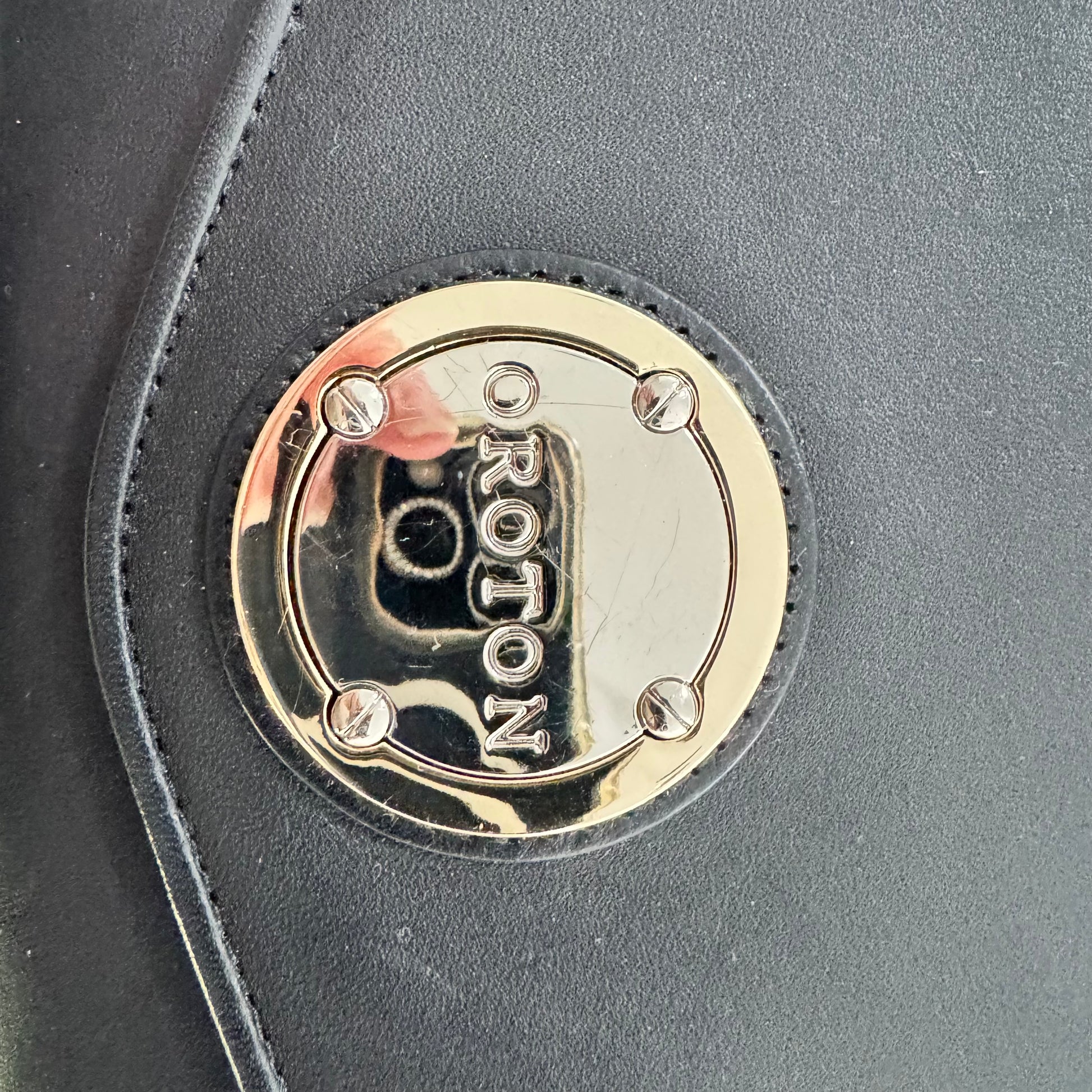 Oroton black leather clutch in box