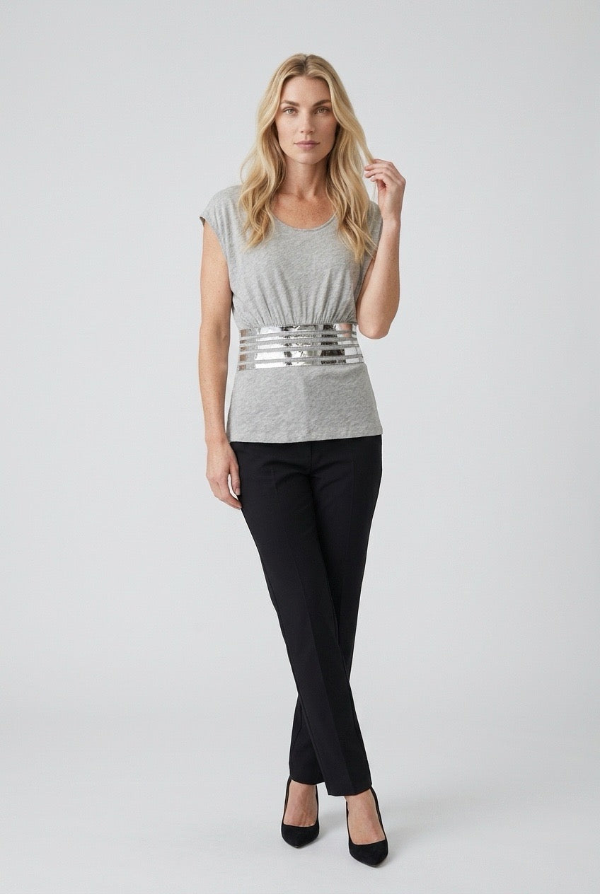 Sass & Bide Grey Embellished Top Size Small | Designer Women’s Knit Tee | Casual Luxe