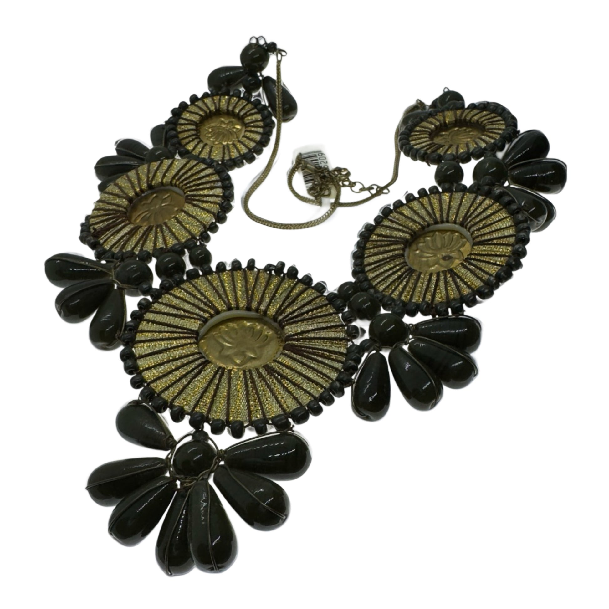 Statement Necklace with Brass and Green Beading | Women’s Fashion Necklace