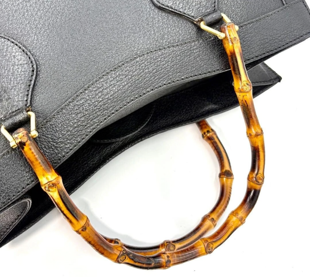 Gucci Diana Bamboo Handle Black Leather Tote Bag – Authentic Vintage Luxury Handbag