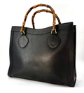 Gucci Diana Bamboo Handle Black Leather Tote Bag – Authentic Vintage Luxury Handbag