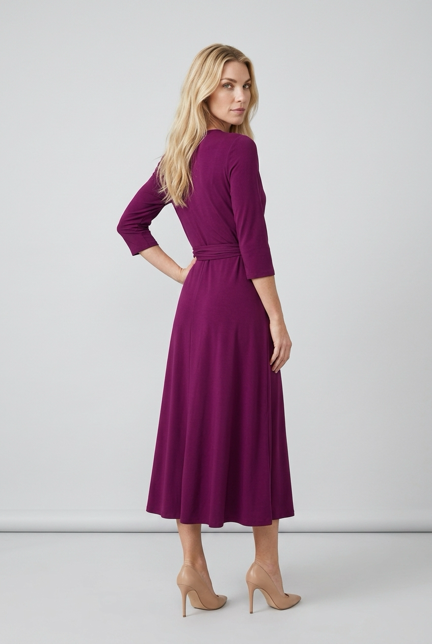 Leona Edmiston Recycled Jersey Wrap Dress Size 3 Purple Midi Designer Women’s