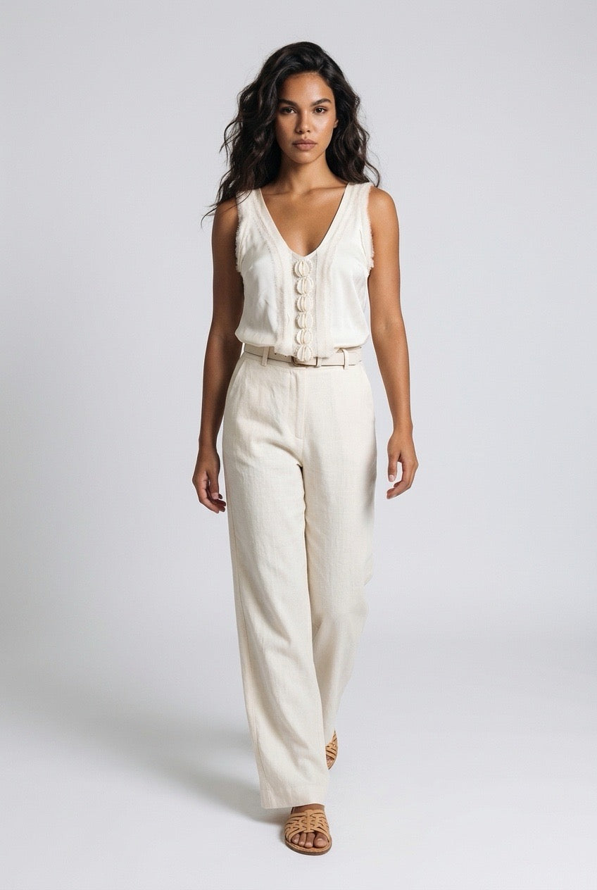 Lisa Ho Silk Top Womens Size 10 Ivory Sleeveless Designer Blouse Boho Luxe