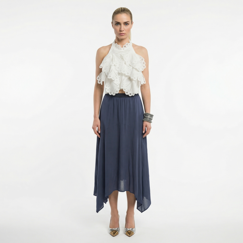 Willow 100% Silk Handkerchief Hem Skirt – Blue |Size 12