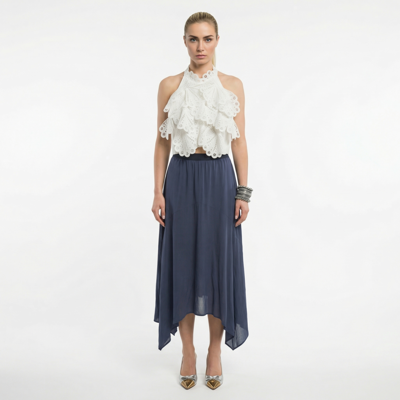 Willow 100% Silk Handkerchief Hem Skirt – Blue |Size 12