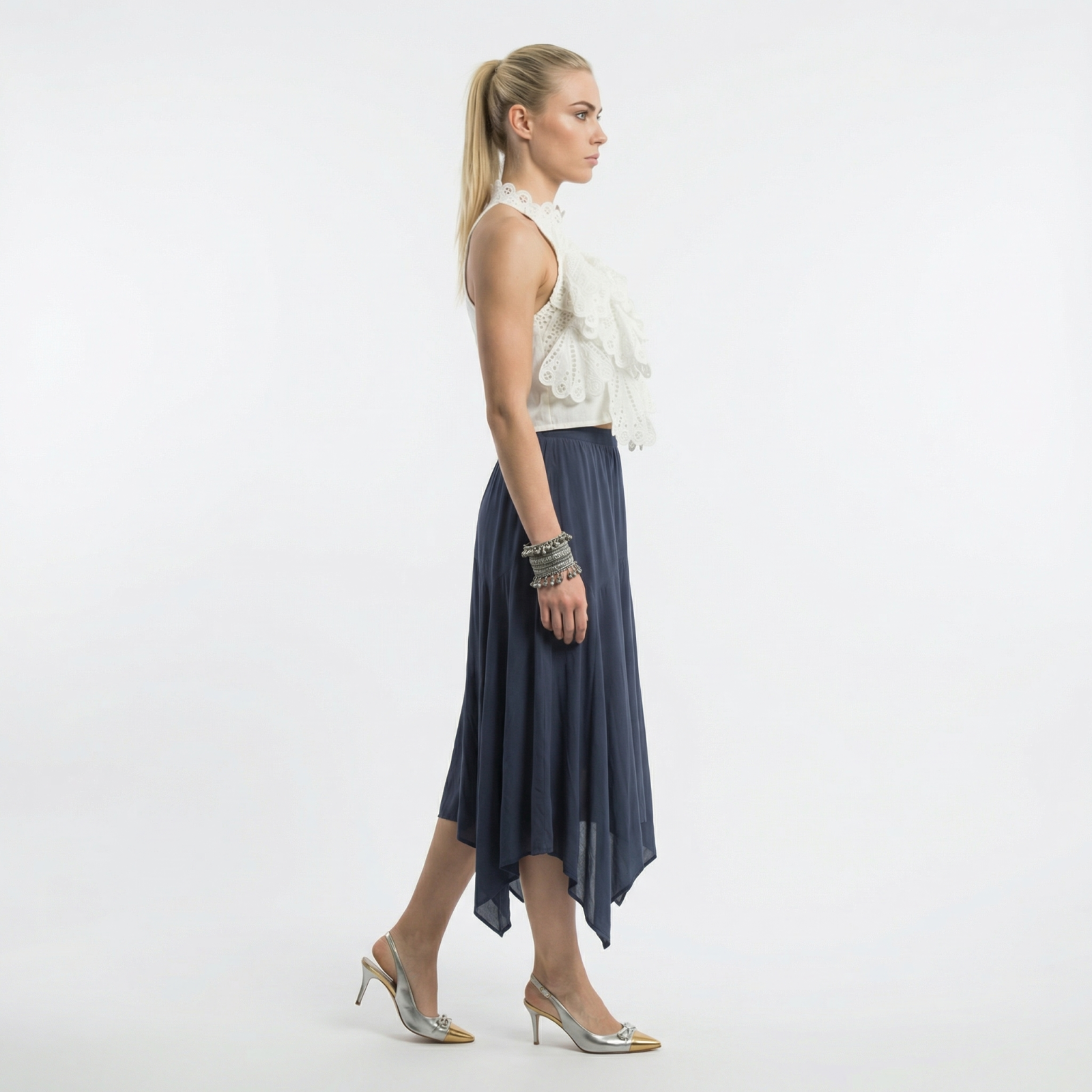 Willow 100% Silk Handkerchief Hem Skirt – Blue |Size 12
