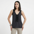 Lisa Ho 100% Silk Beaded Top—Black/Cream 8-10  Designer Preloved Luxury