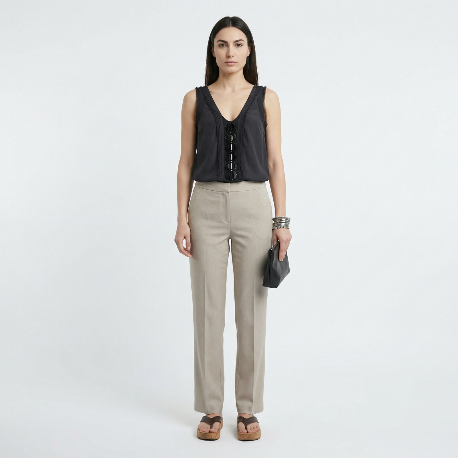 Lisa Ho 100% Silk Beaded Top—Black/Cream 8-10  Designer Preloved Luxury