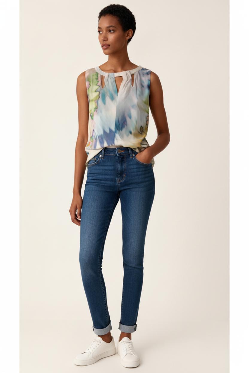  Lisa Ho Watercolour Silk Top with Keyhole Neckline – Pre-Loved Designer Fashion 