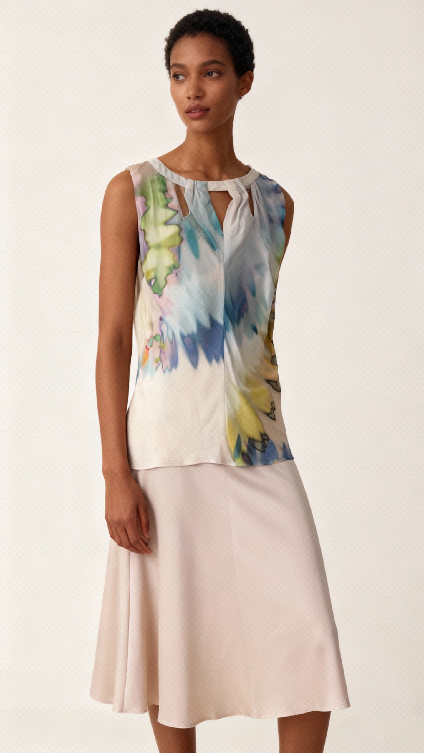  Lisa Ho Watercolour Silk Top with Keyhole Neckline – Pre-Loved Designer Fashion 