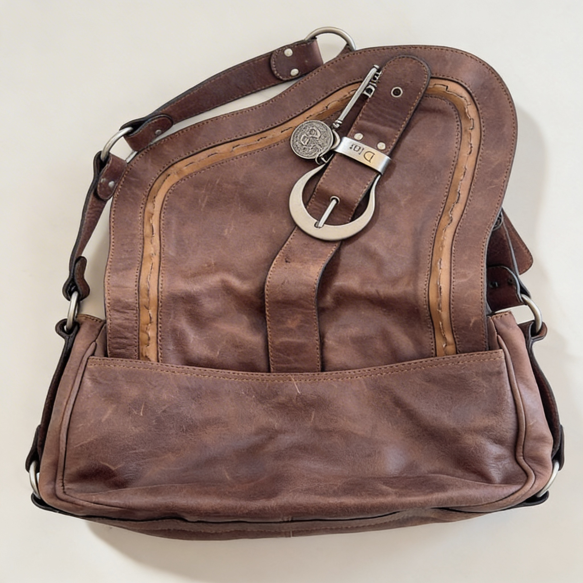 Christian Dior Gaucho Saddle Bag Brown Leather Shoulder Bag Boho Luxury