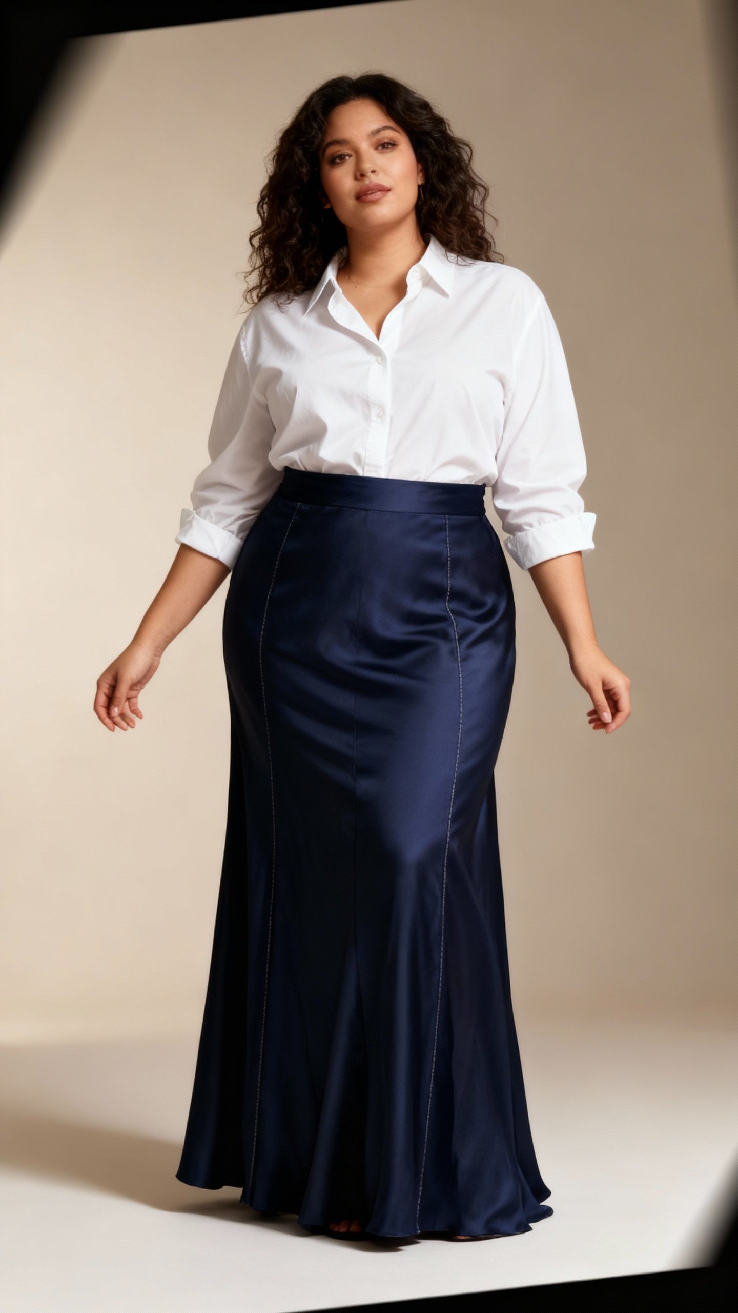Tailor made navy silk A5 long skirt size 12