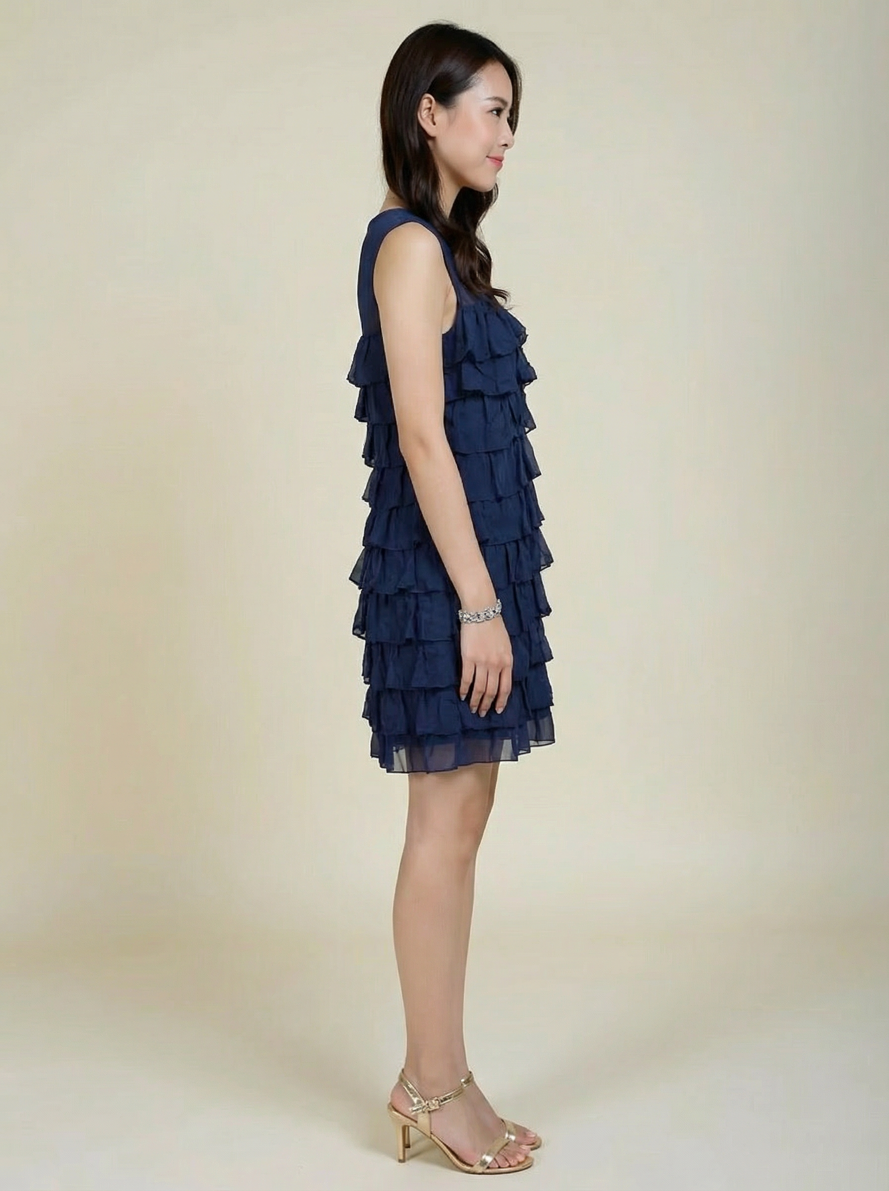 Lisa Ho Navy Ruffle Cocktail Dress Size 8 Silk Cotton Shift Lined Design