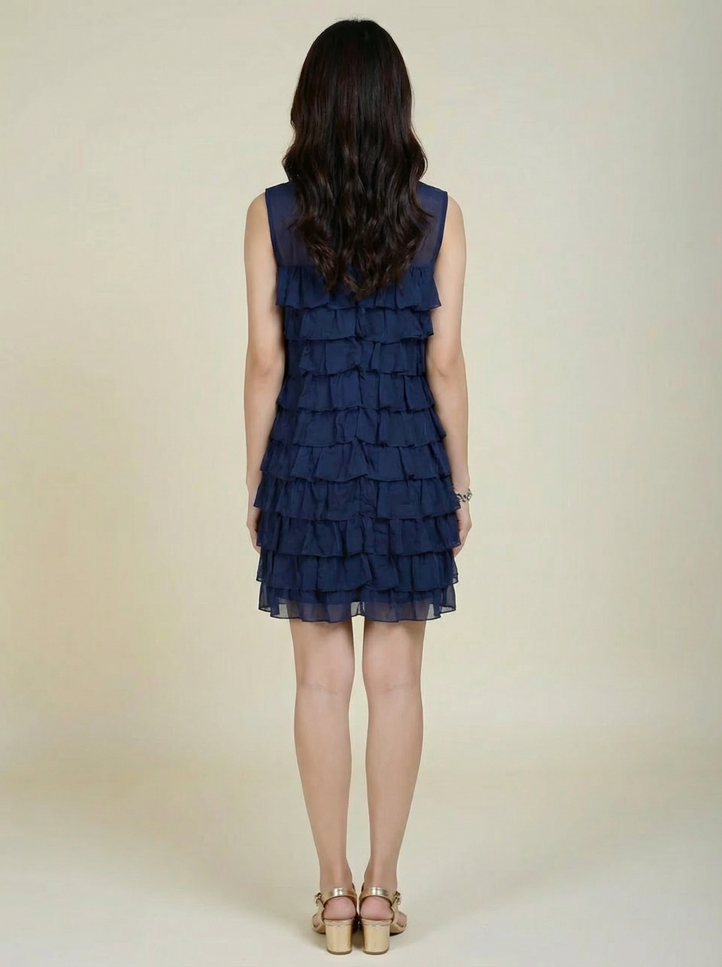 Lisa Ho Navy Ruffle Cocktail Dress Size 8 Silk Cotton Shift Lined Design