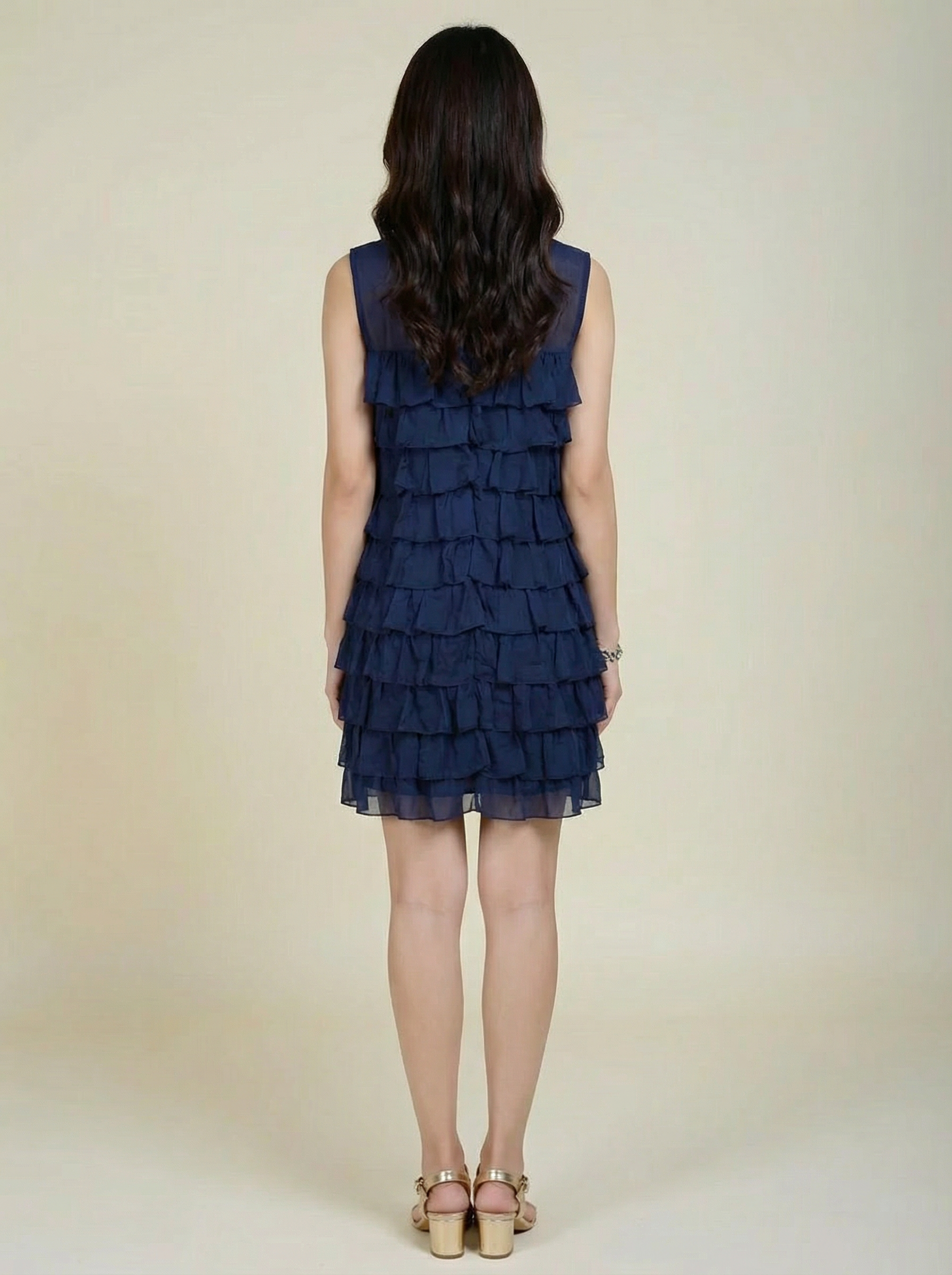 Lisa Ho Navy Ruffle Cocktail Dress Size 8 Silk Cotton Shift Lined Design