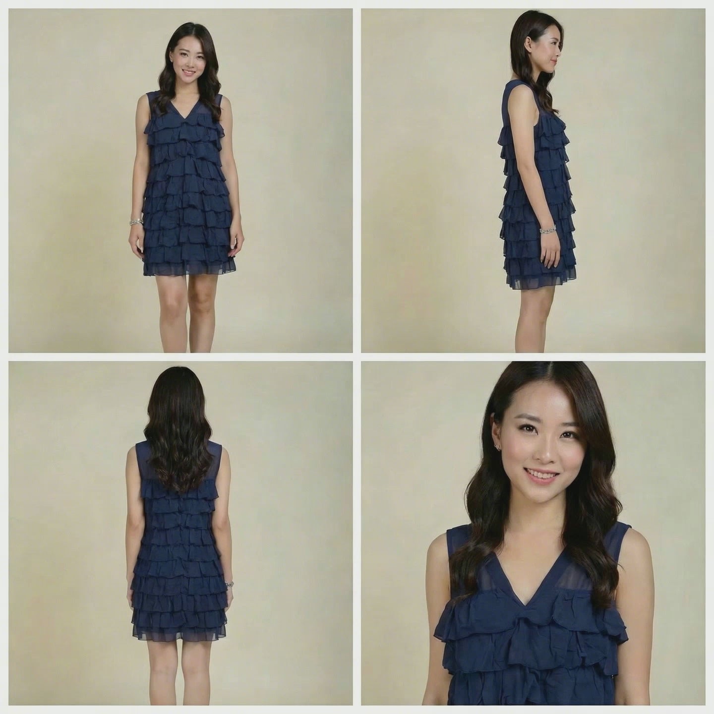 Lisa Ho Navy Ruffle Cocktail Dress Size 8 Silk Cotton Shift Lined Design