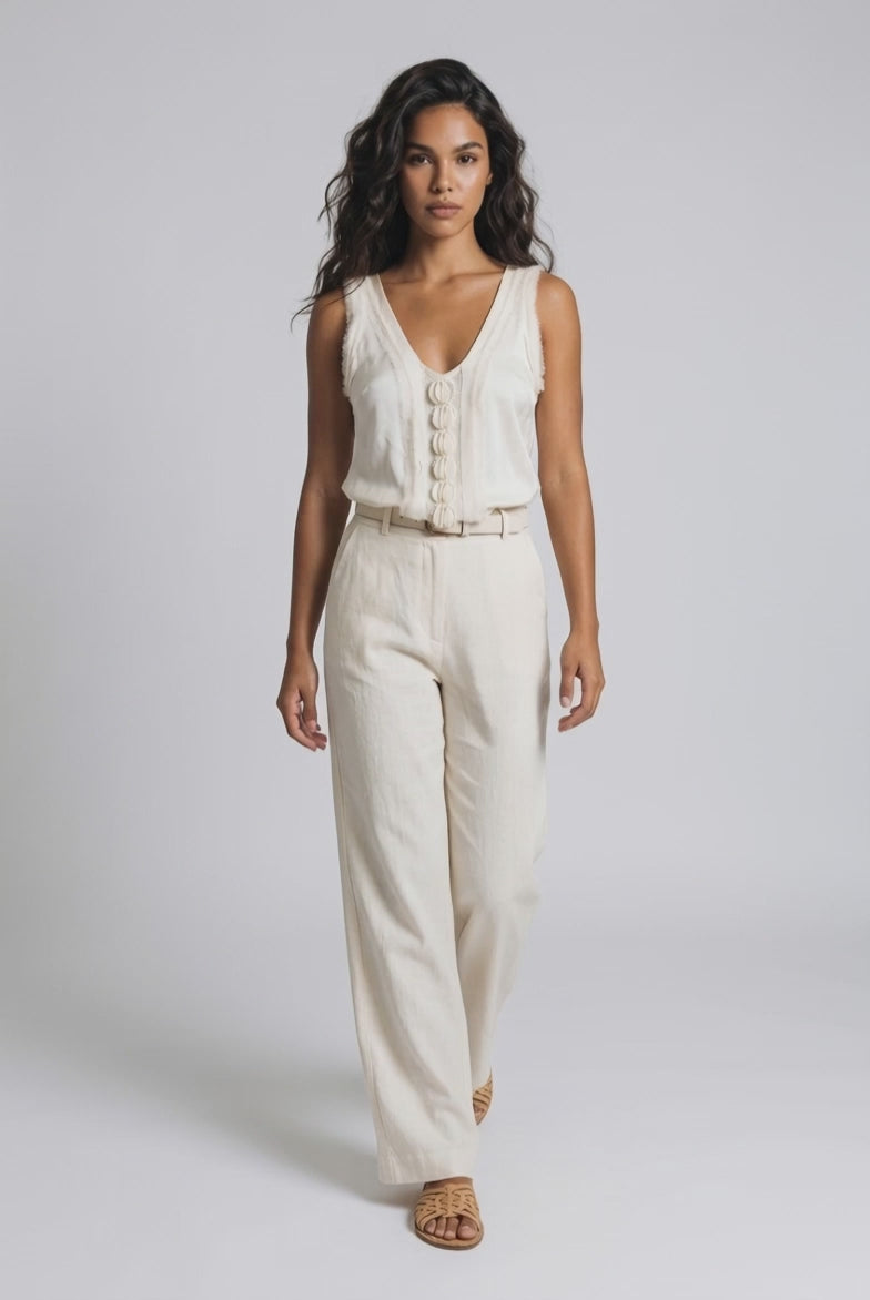 Lisa Ho Silk Top Womens Size 10 Ivory Sleeveless Designer Blouse Boho Luxe