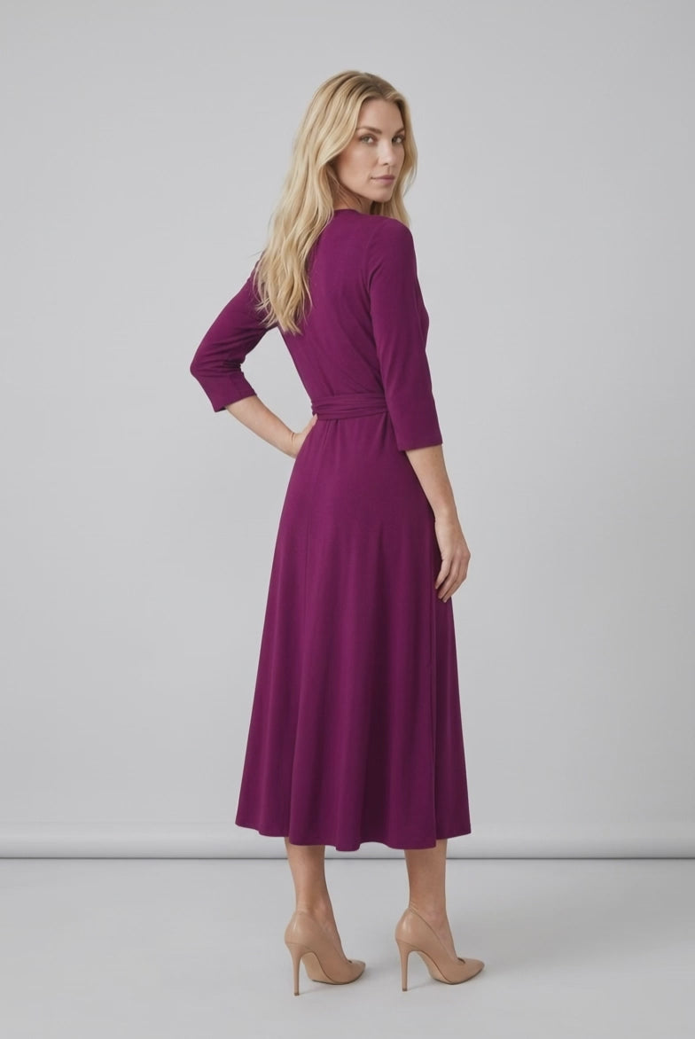 Leona Edmiston Recycled Jersey Wrap Dress Size 3 Purple Midi Designer Women’s