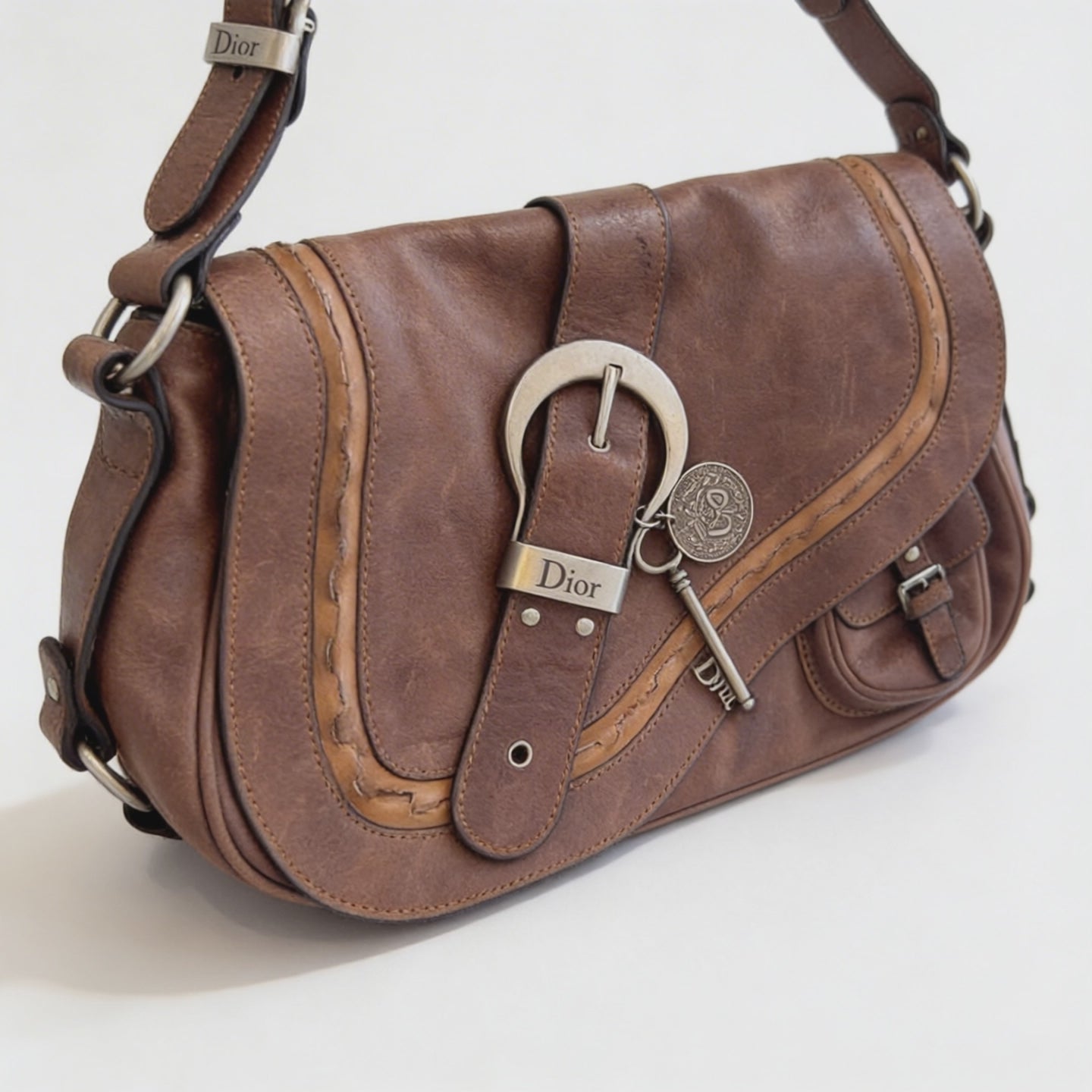 Christian Dior Gaucho Saddle Bag Brown Leather Shoulder Bag Boho Luxury