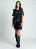Yttrium Black Shift Dress – Satin Sleeve Detail | Women’s Size 3 Dress